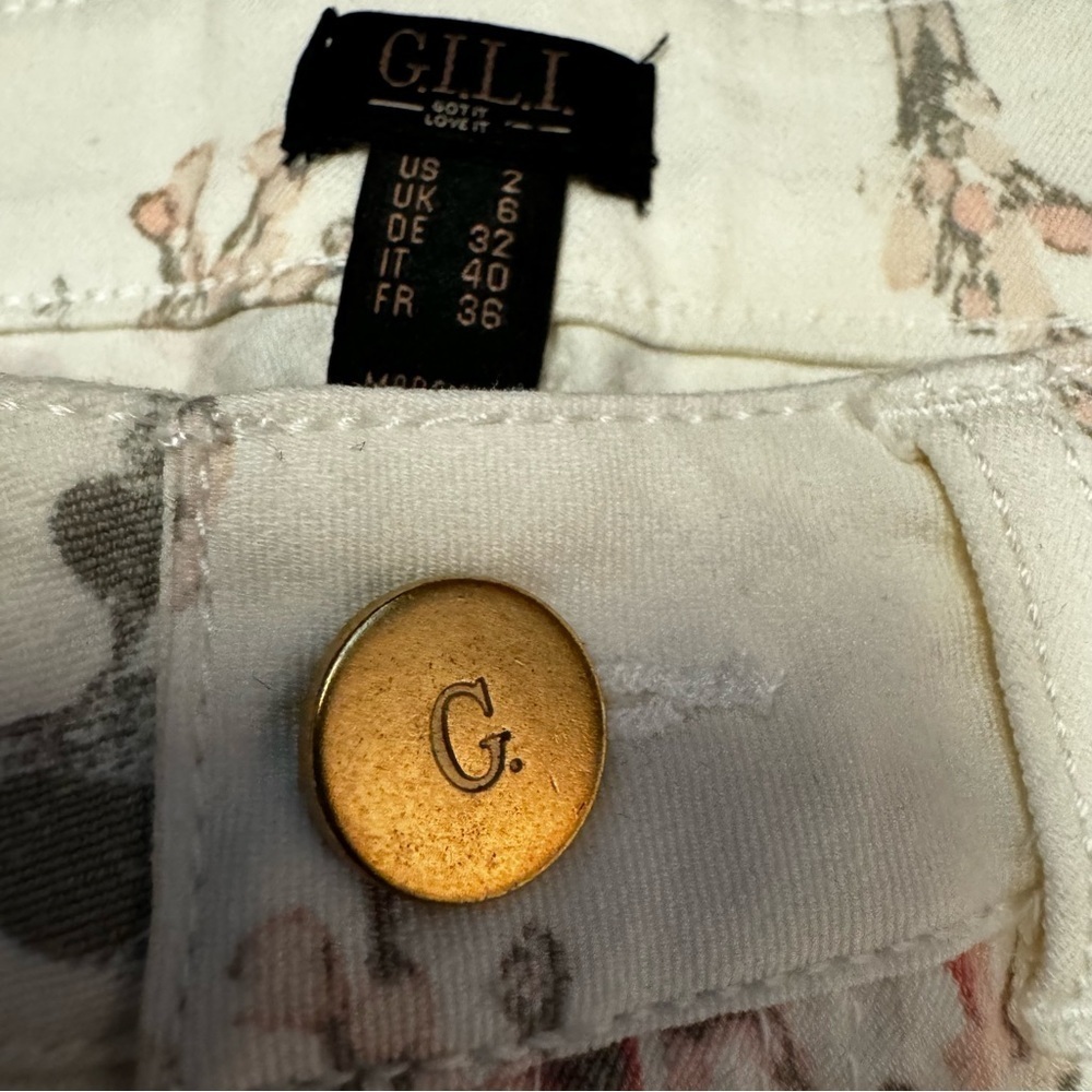 G.I.L.I. Ankle Jeggings Cream Denim Floral Size 2 Dual Stretch Jeans 27" inseam - Picture 6 of 17